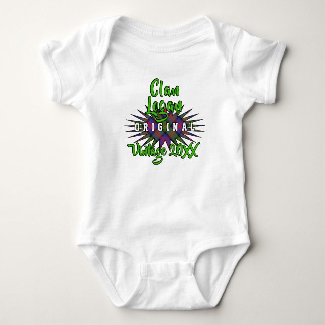 Clan Logan Tartan Burst Vintage Birthyear Baby Bodysuit (Front)