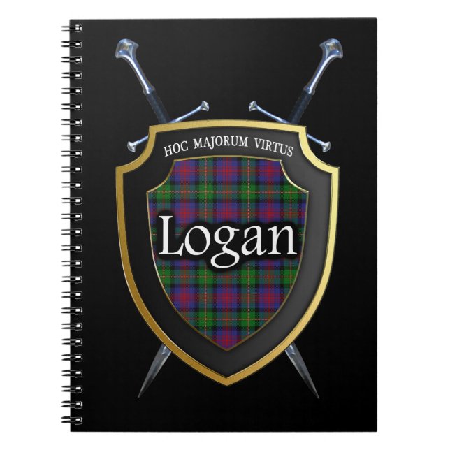 Clan Logan Tartan Shield & Swords Notebook (Front)
