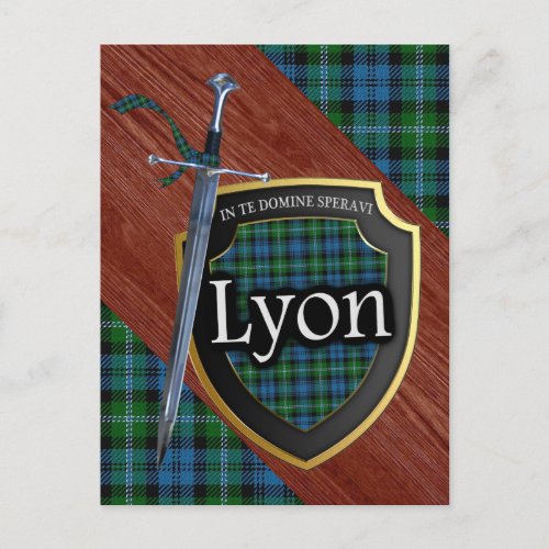 Clan Lyon Tartan Sword  Shield Postcard