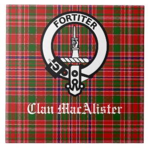 Clan MacAlister Crest Badge and Tartan Ceramic Tile