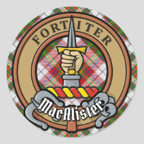 Clan MacAlister Crest over Dress Tartan Classic Round Sticker