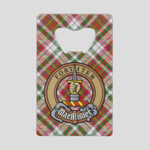 Clan MacAlister Crest over Dress Tartan Credit Card Bottle Opener