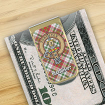 Clan MacAlister Crest over Dress Tartan Gold Finish Money Clip
