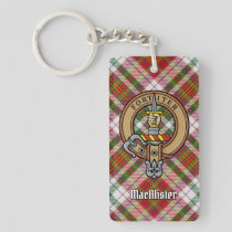 Clan MacAlister Crest over Dress Tartan Keychain