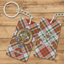 Clan MacAlister Crest over Dress Tartan Keychain
