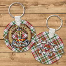 Clan MacAlister Crest over Dress Tartan Keychain