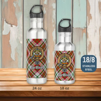 Clan MacAlister Crest over Dress Tartan Stainless Steel Water Bottle