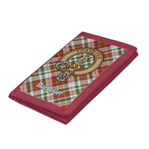Clan MacAlister Crest over Dress Tartan Tri-fold Wallet