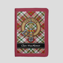 Clan MacAlister Crest over Dress Tartan Trifold Wallet