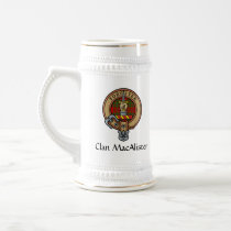 Clan MacAlister Crest over Glenbarr Tartan Beer Stein