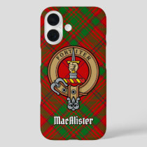 Clan MacAlister Crest over Glenbarr Tartan iPhone 16 Case