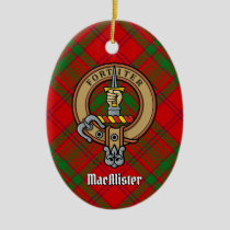 Clan MacAlister Crest over Glenbarr Tartan Ceramic Ornament