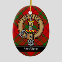 Clan MacAlister Crest over Glenbarr Tartan Ceramic Ornament
