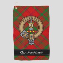 Clan MacAlister Crest over Glenbarr Tartan Golf Towel