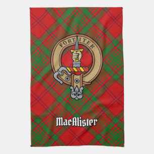 Clan MacAlister Crest over Glenbarr Tartan Kitchen Towel