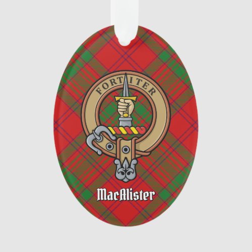 Clan MacAlister Crest over Glenbarr Tartan Ornament