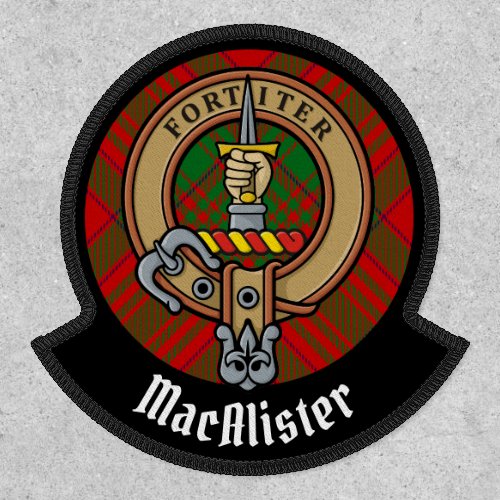 Clan MacAlister Crest over Glenbarr Tartan Patch