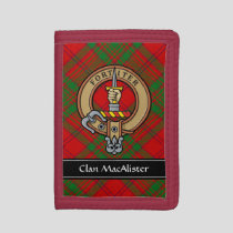 Clan MacAlister Crest over Glenbarr Tartan Trifold Wallet