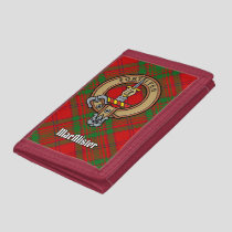 Clan MacAlister Crest over Glenbarr Tartan Trifold Wallet