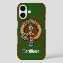 Clan MacAlister Crest over Hunting Glenbarr Tartan iPhone 16 Case