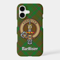 Clan MacAlister Crest over Hunting Glenbarr Tartan iPhone 17 Case