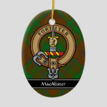 Clan MacAlister Crest over Hunting Glenbarr Tartan Ceramic Ornament
