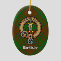 Clan MacAlister Crest over Hunting Glenbarr Tartan Ceramic Ornament