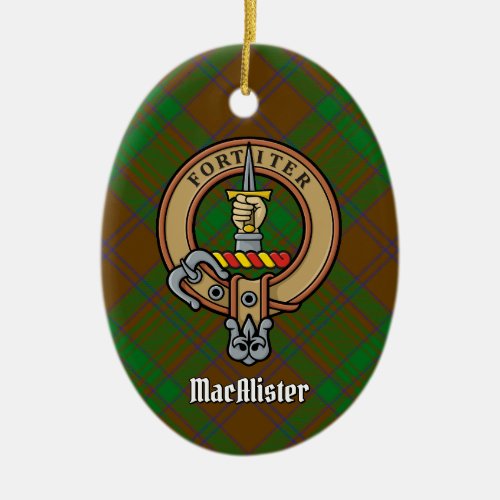 Clan MacAlister Crest over Hunting Glenbarr Tartan Ceramic Ornament
