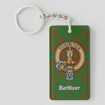 Clan MacAlister Crest over Hunting Glenbarr Tartan Keychain