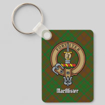 Clan MacAlister Crest over Hunting Glenbarr Tartan Keychain