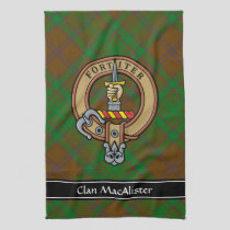 Clan MacAlister Crest over Hunting Glenbarr Tartan Kitchen Towel