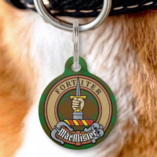 Clan MacAlister Crest over Hunting Glenbarr Tartan Pet ID Tag