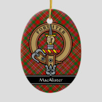 Clan MacAlister Crest over Tartan Ceramic Ornament