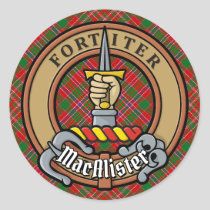 Clan MacAlister Crest over Tartan Classic Round Sticker