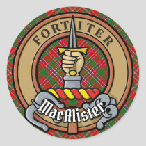 Clan MacAlister Crest over Tartan Classic Round Sticker