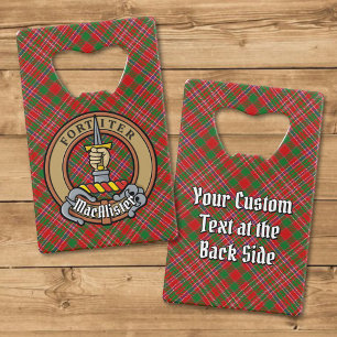 Clan MacAlister Crest over Tartan Credit Card Bottle Opener