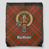 Clan MacAlister Crest over Tartan Drawstring Bag