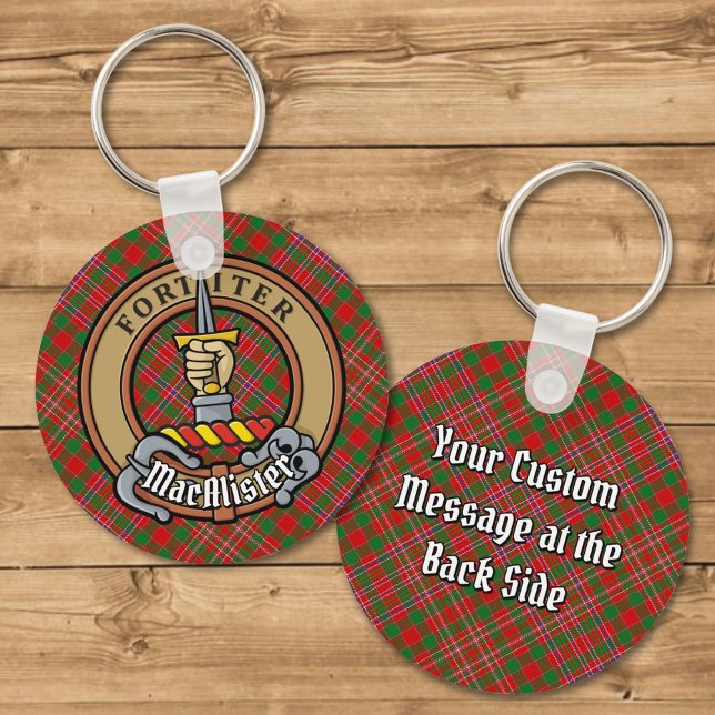 Clan MacAlister Crest over Tartan Keychain (Creator Uploaded)