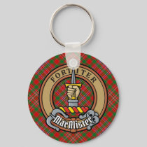 Clan MacAlister Crest over Tartan Keychain