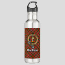 Clan MacAlister Crest over Tartan Stainless Steel Water Bottle