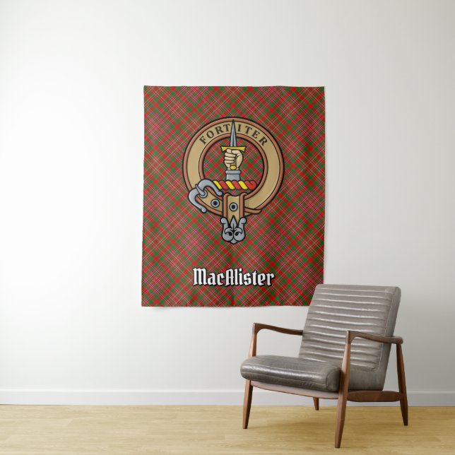 Clan MacAlister Crest over Tartan Tapestry (In Situ)