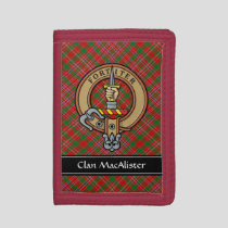 Clan MacAlister Crest over Tartan Trifold Wallet