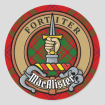 Clan MacAlister of Glenbarr Crest over Tartan Classic Round Sticker