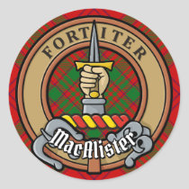 Clan MacAlister of Glenbarr Crest over Tartan Classic Round Sticker