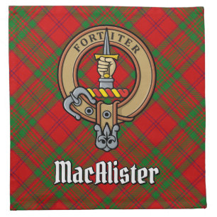 Clan MacAlister of Glenbarr Crest over Tartan Cloth Napkin