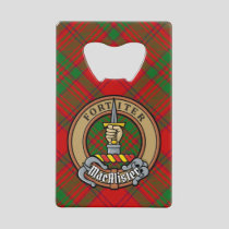 Clan MacAlister of Glenbarr Crest over Tartan Credit Card Bottle Opener