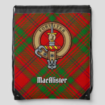 Clan MacAlister of Glenbarr Crest over Tartan Drawstring Bag