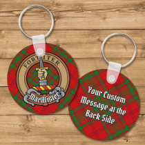 Clan MacAlister of Glenbarr Crest over Tartan Keychain