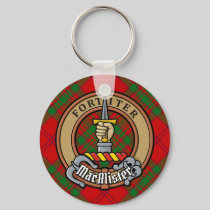 Clan MacAlister of Glenbarr Crest over Tartan Keychain