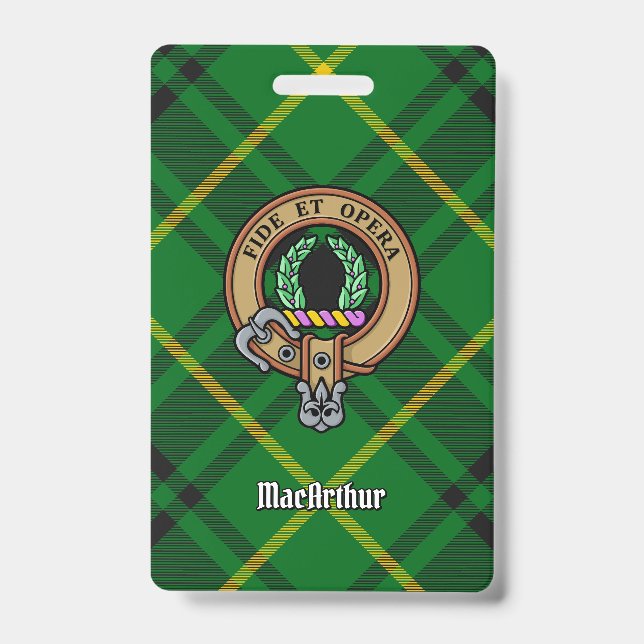Clan MacArthur Crest over Tartan Badge (Front)